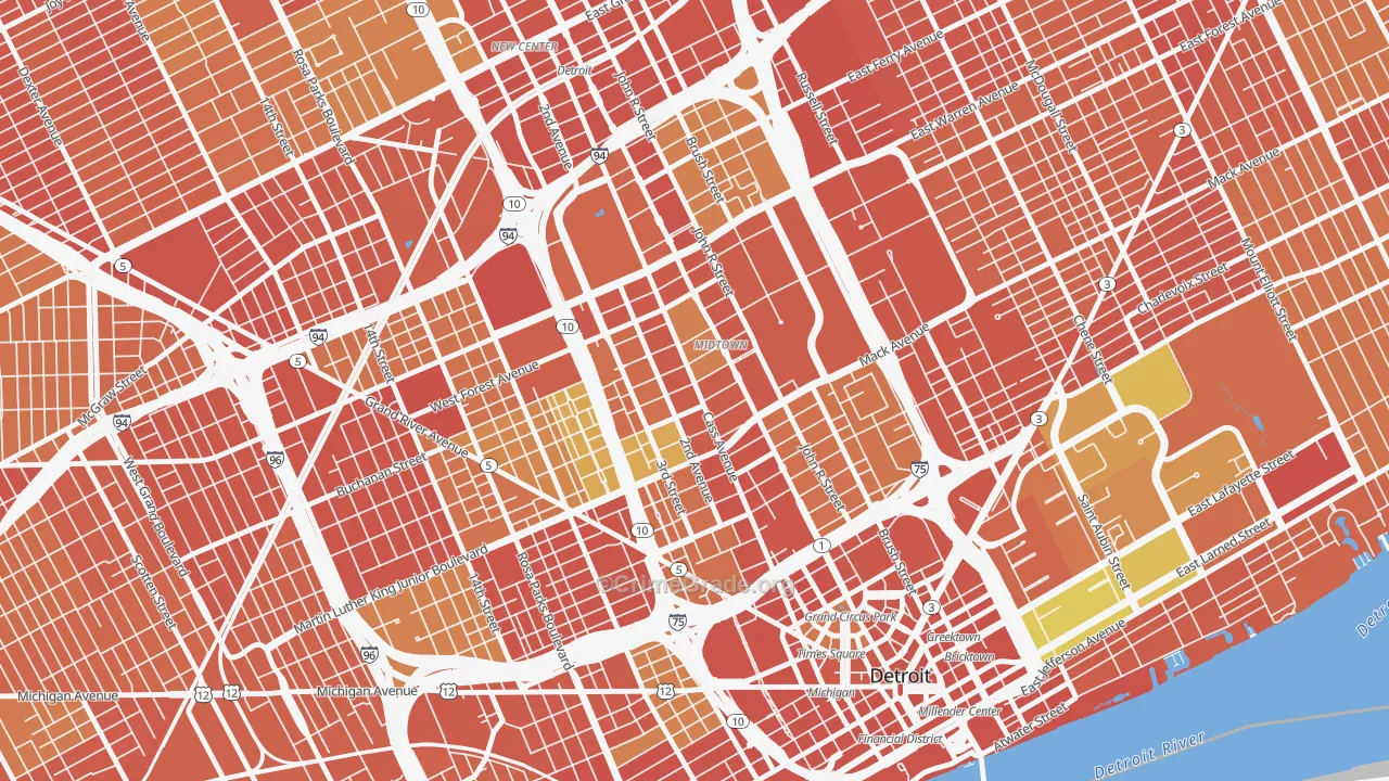 Midtown-Detroit, Detroit, MI Map of Theft Rates