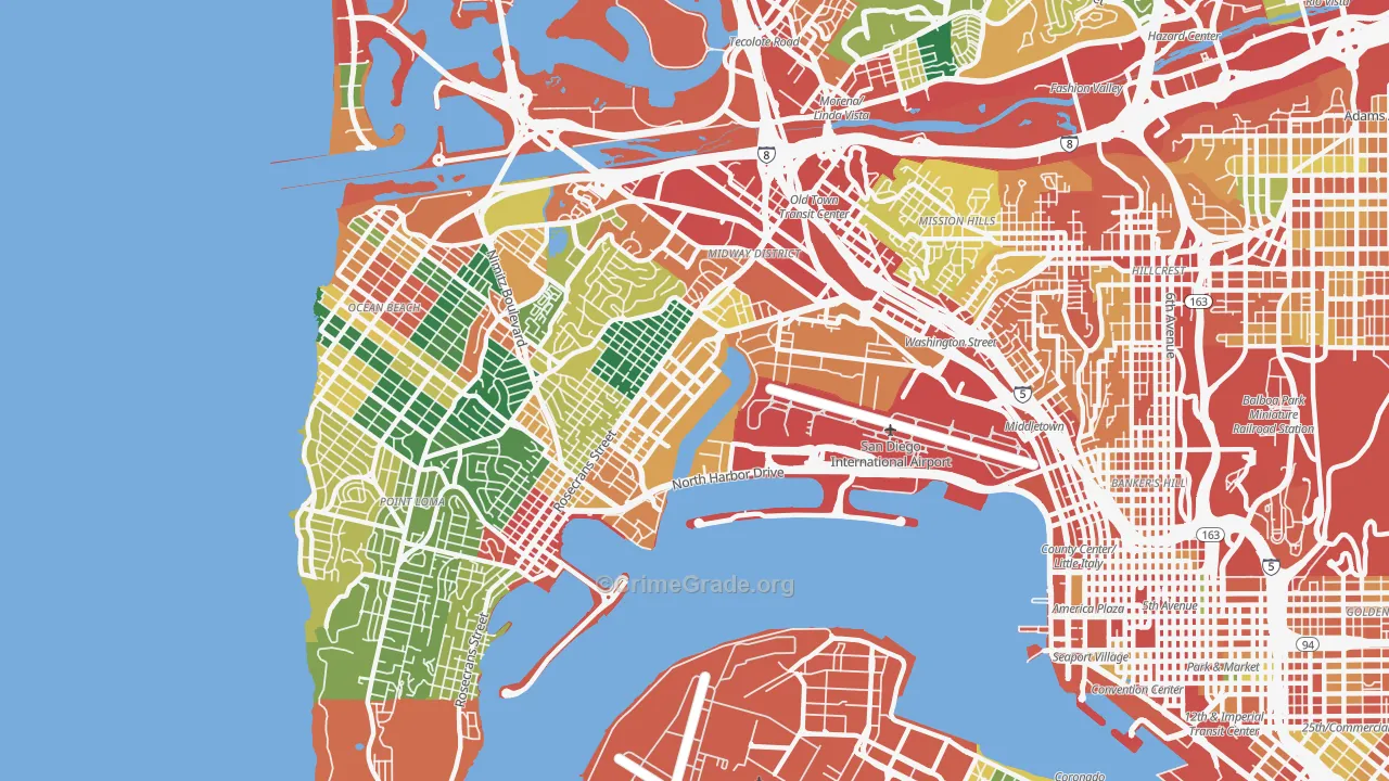Midtown District, San Diego, CA Map of Theft Rates