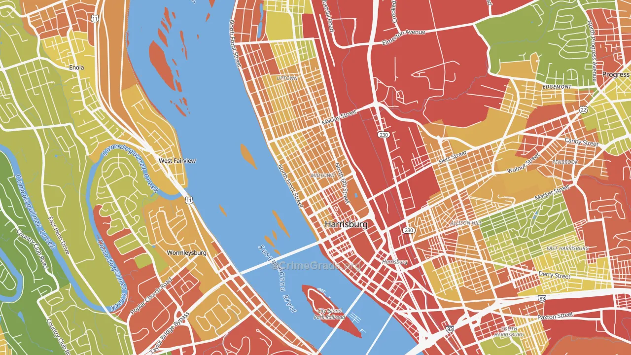 Midtown Harrisburg, Harrisburg, PA Map of Theft Rates