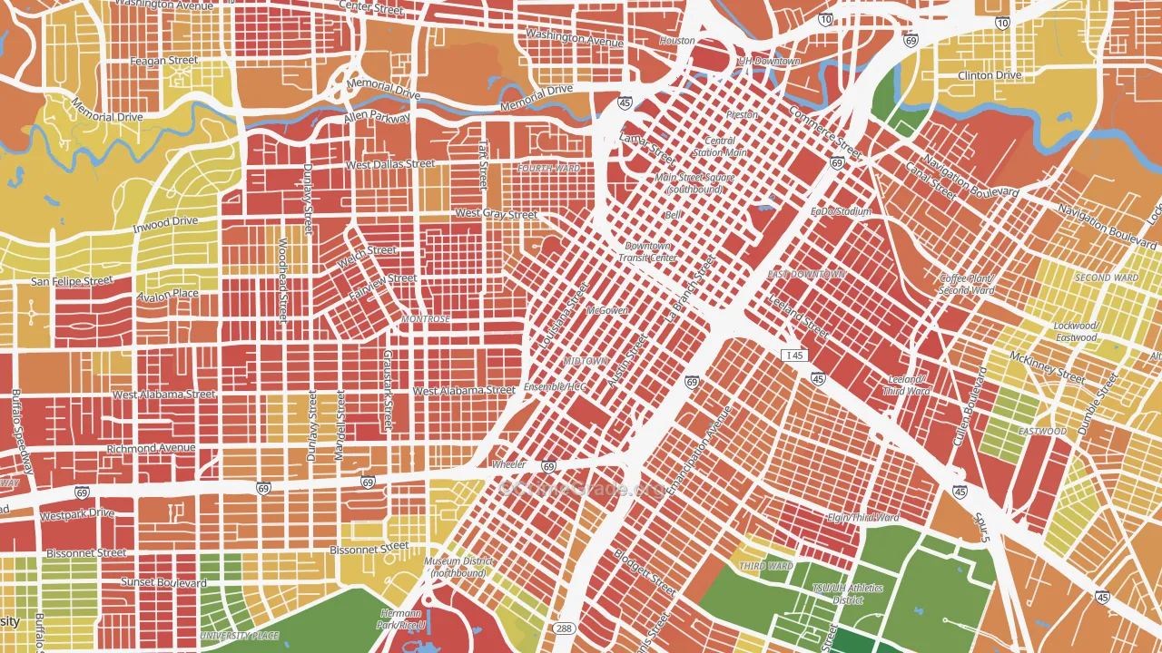 Midtown, Houston, TX Map of Theft Rates