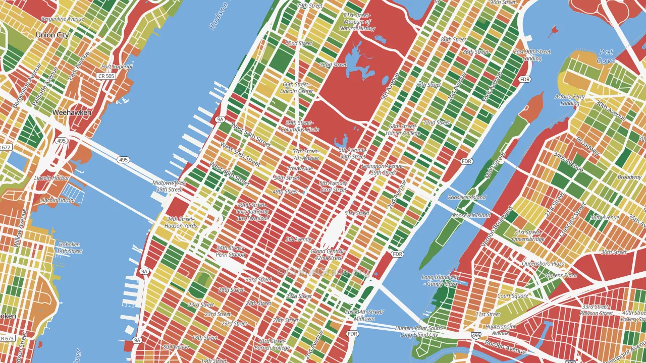 Midtown, Manhattan, NY Map of Theft Rates
