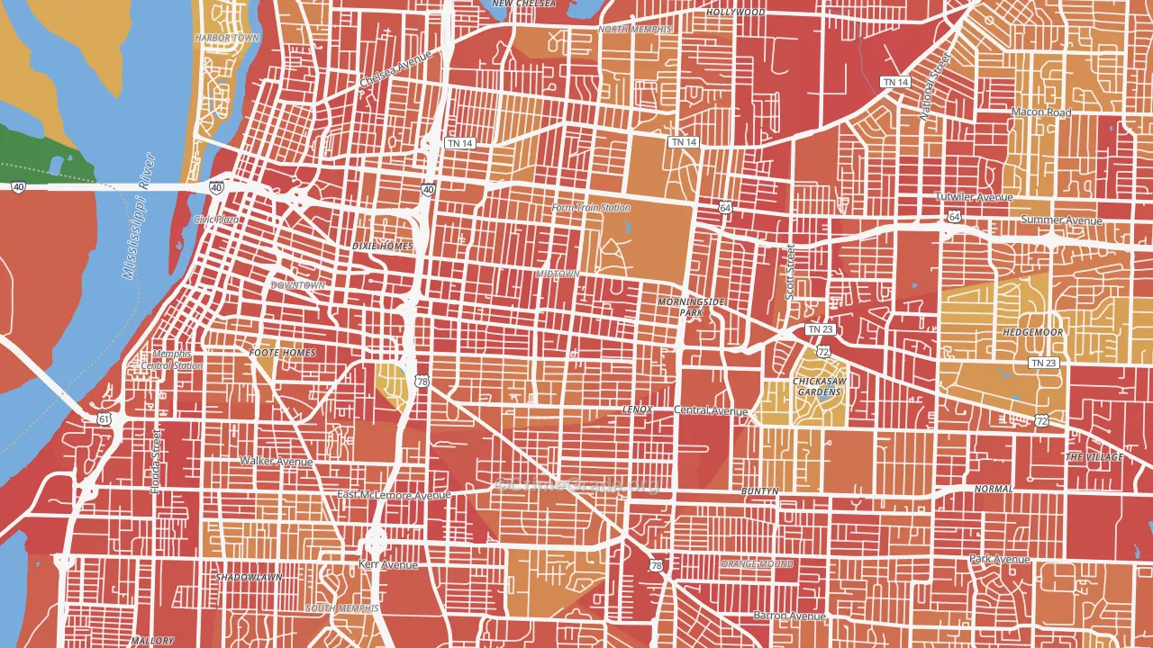 Midtown-Memphis, Memphis, TN Map of Theft Rates