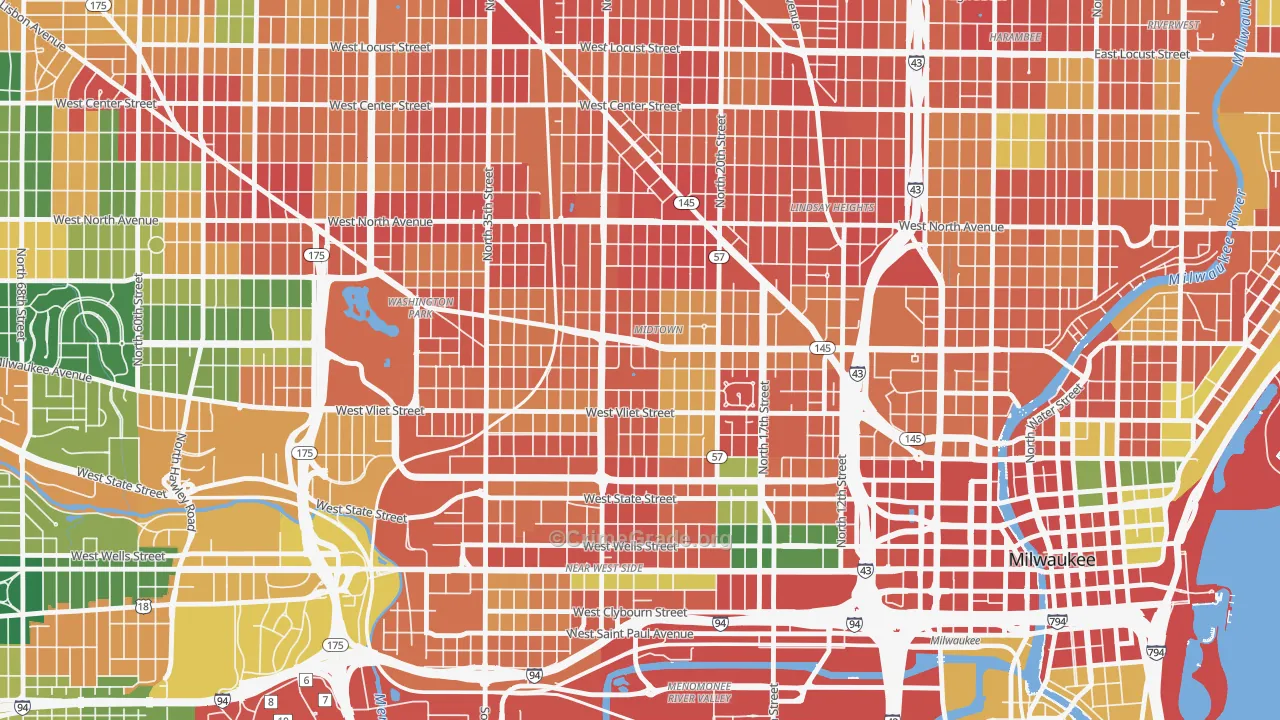 Midtown, Milwaukee, WI Map of Theft Rates