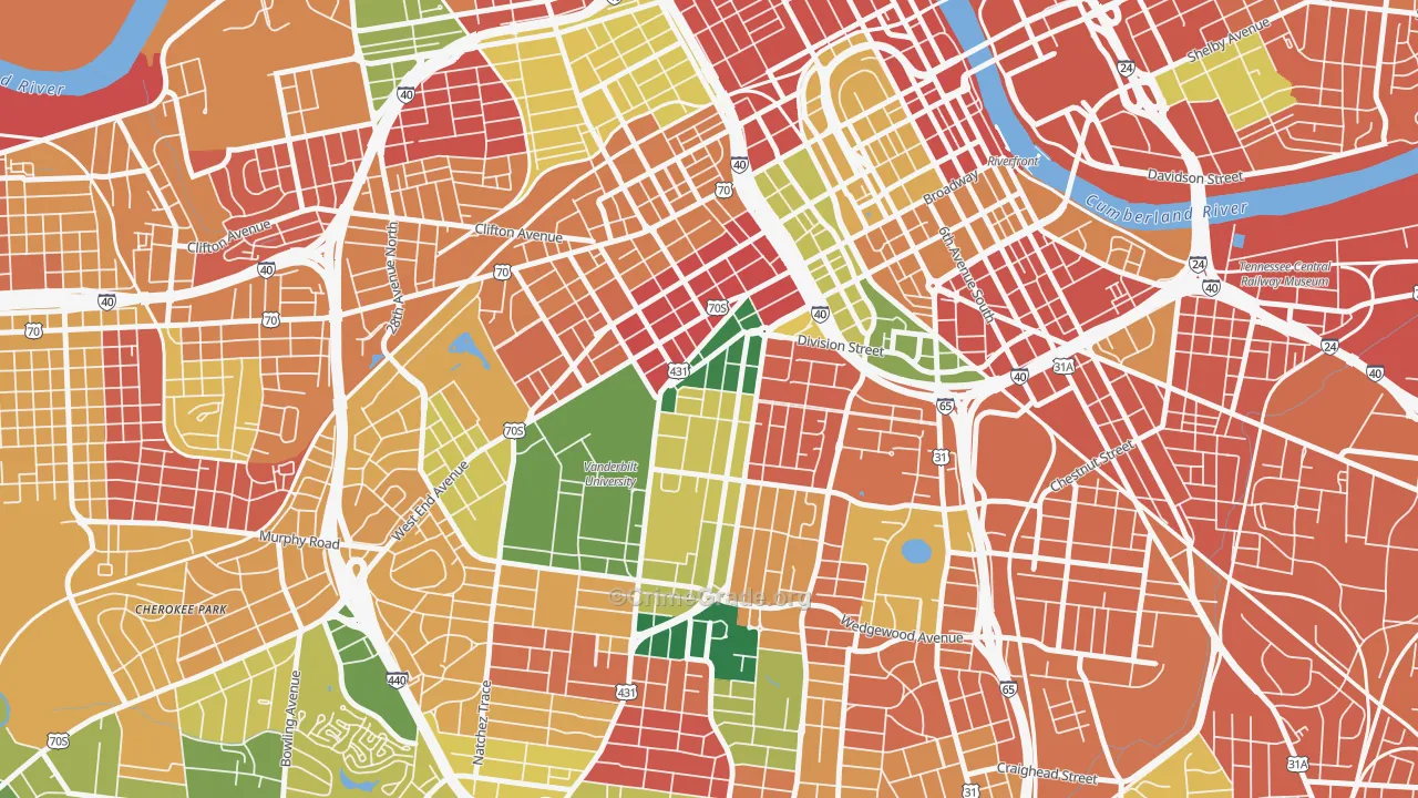 Midtown-Nashville, Nashville, TN Map of Theft Rates