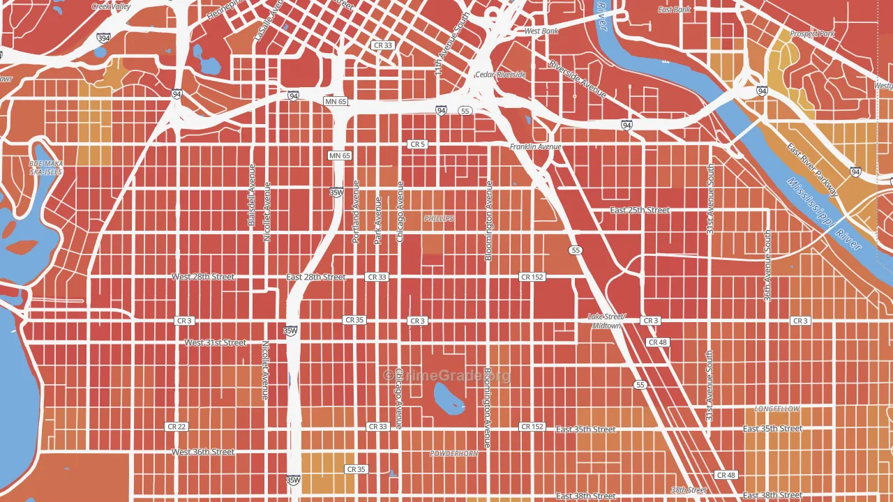 Midtown Phillips, Minneapolis, MN Map of Theft Rates