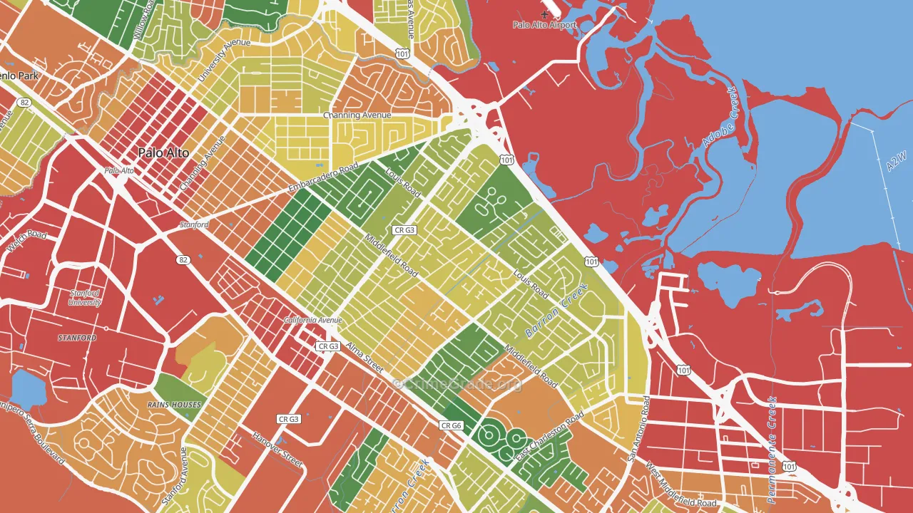 Midtown-San Jose, Palo Alto, CA Map of Theft Rates