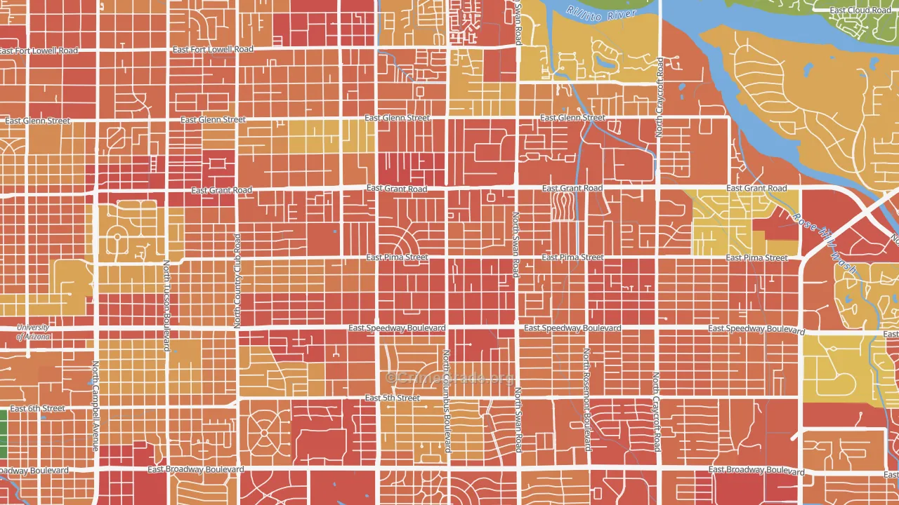 Midtown, Tucson, AZ Map of Theft Rates