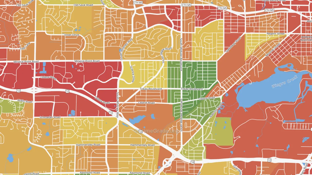 Midvale Heights, Madison, WI Map of Theft Rates