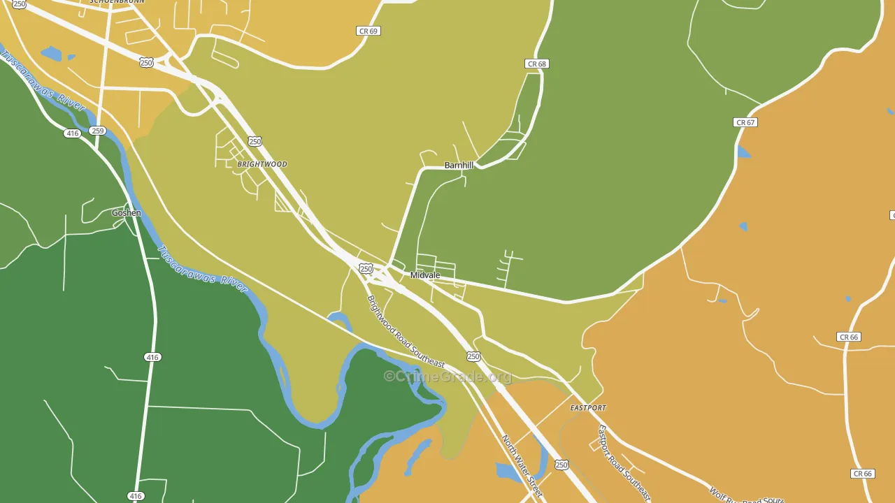 Midvale, OH Map of Theft Rates