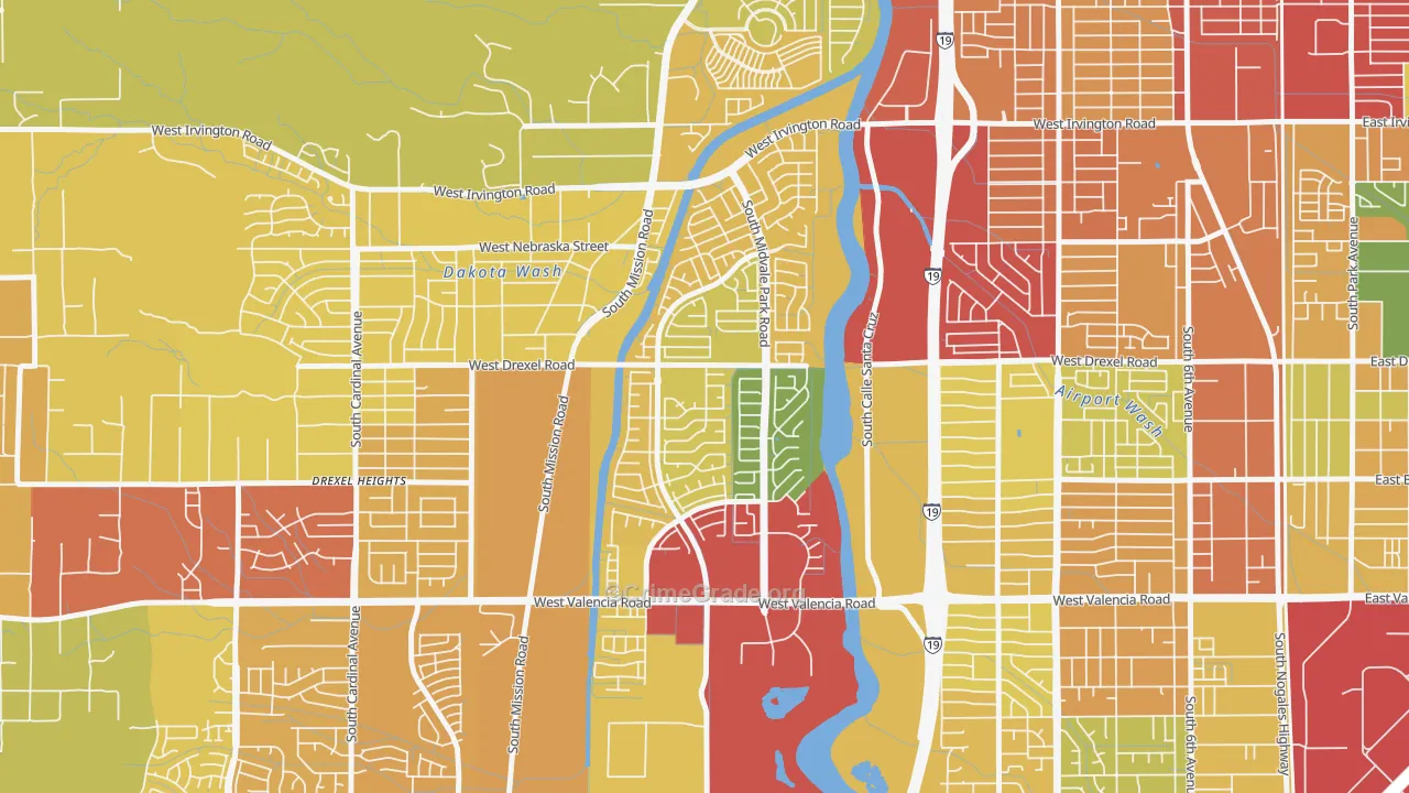 Midvale Park, Tucson, AZ Map of Theft Rates