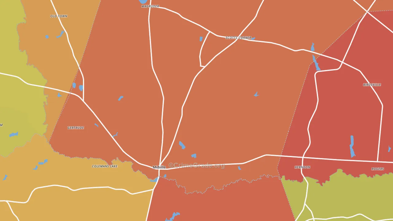 Midville, GA Map of Theft Rates
