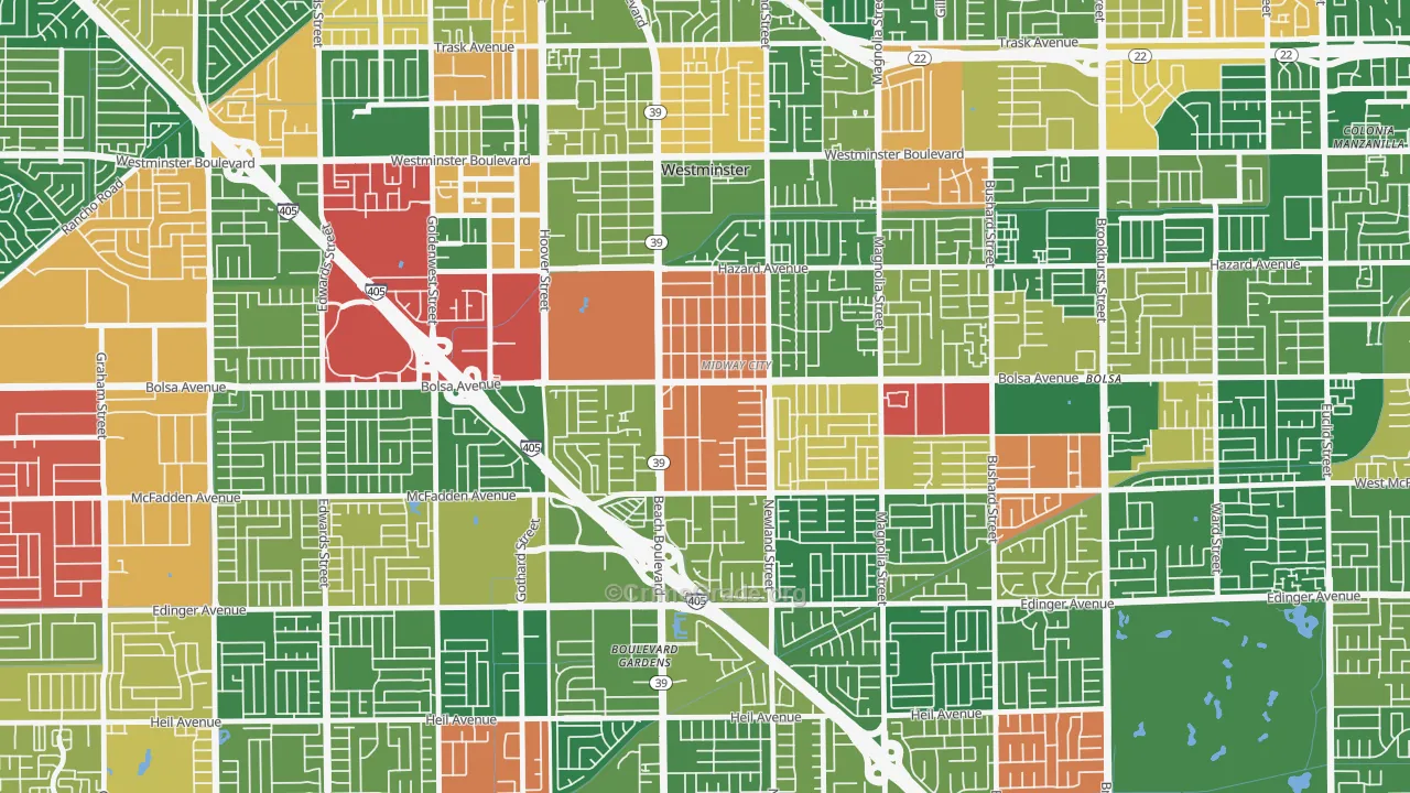 Midway City, CA Map of Theft Rates