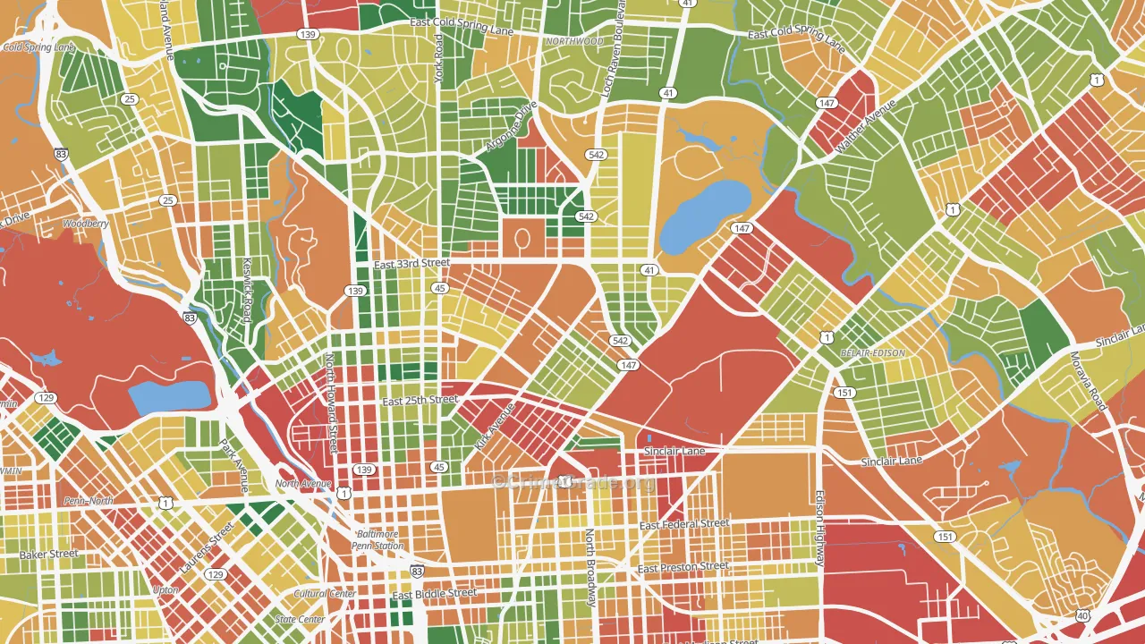 Midway-Coldstream, Baltimore, MD Map of Theft Rates