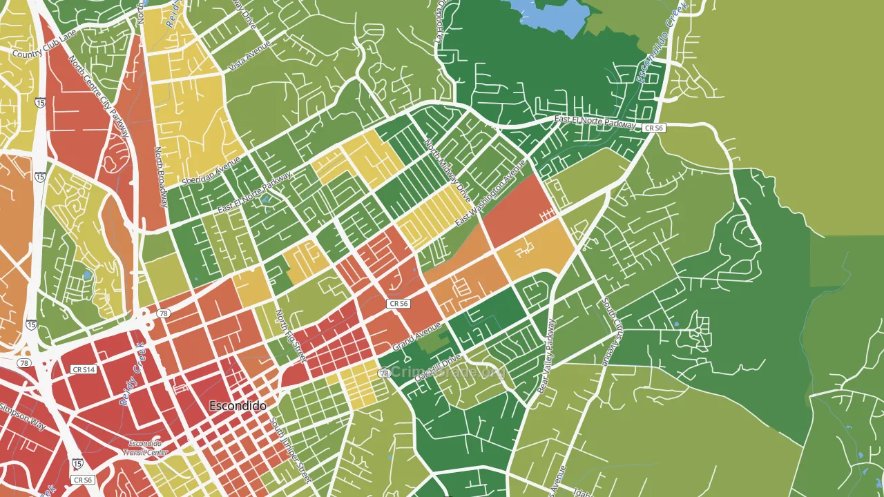 Midway, Escondido, CA Map of Theft Rates