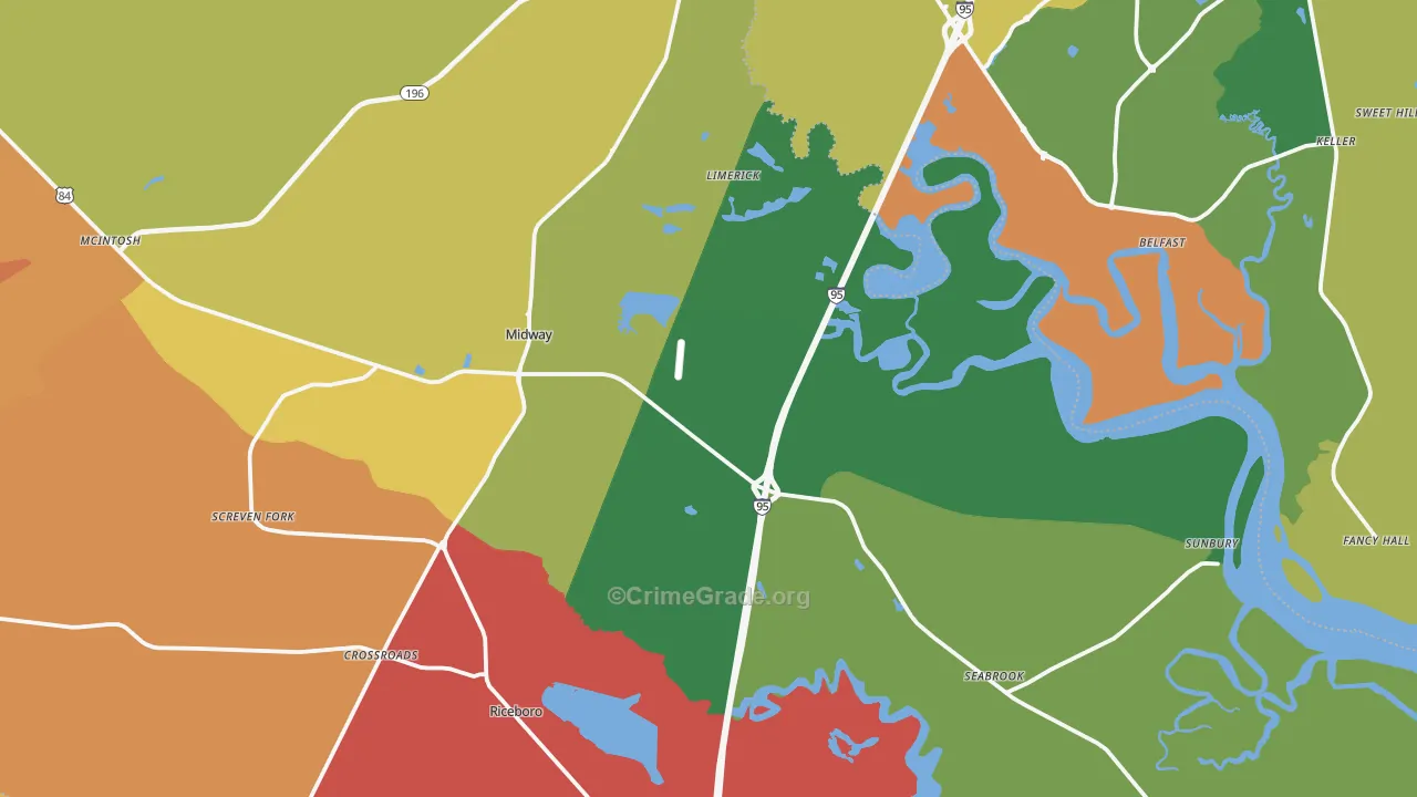 Midway, GA Map of Theft Rates