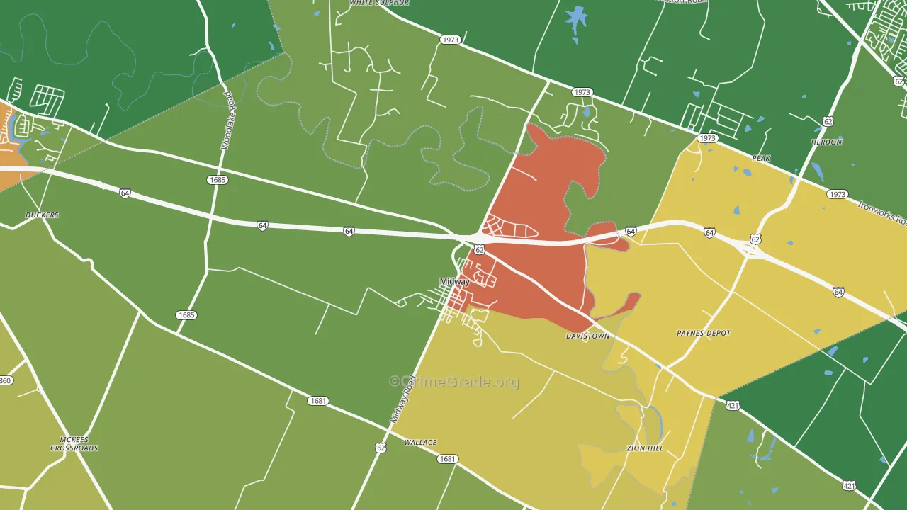 Midway, KY Map of Theft Rates