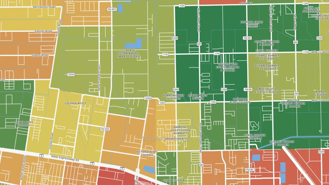 Midway North, TX Map of Theft Rates