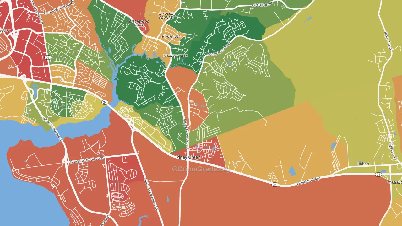 Midway Park, NC Map of Theft Rates