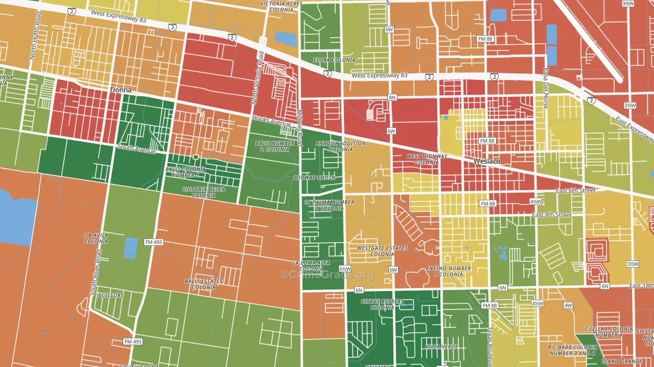 Midway South, TX Map of Theft Rates