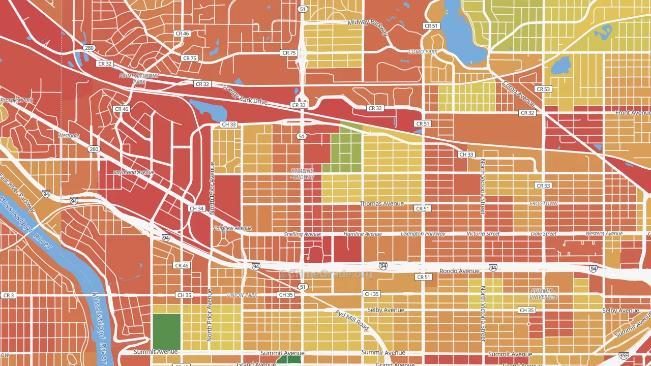 Midway, St. Paul, MN Map of Theft Rates