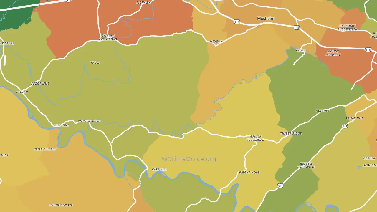 Midway, TN Map of Theft Rates