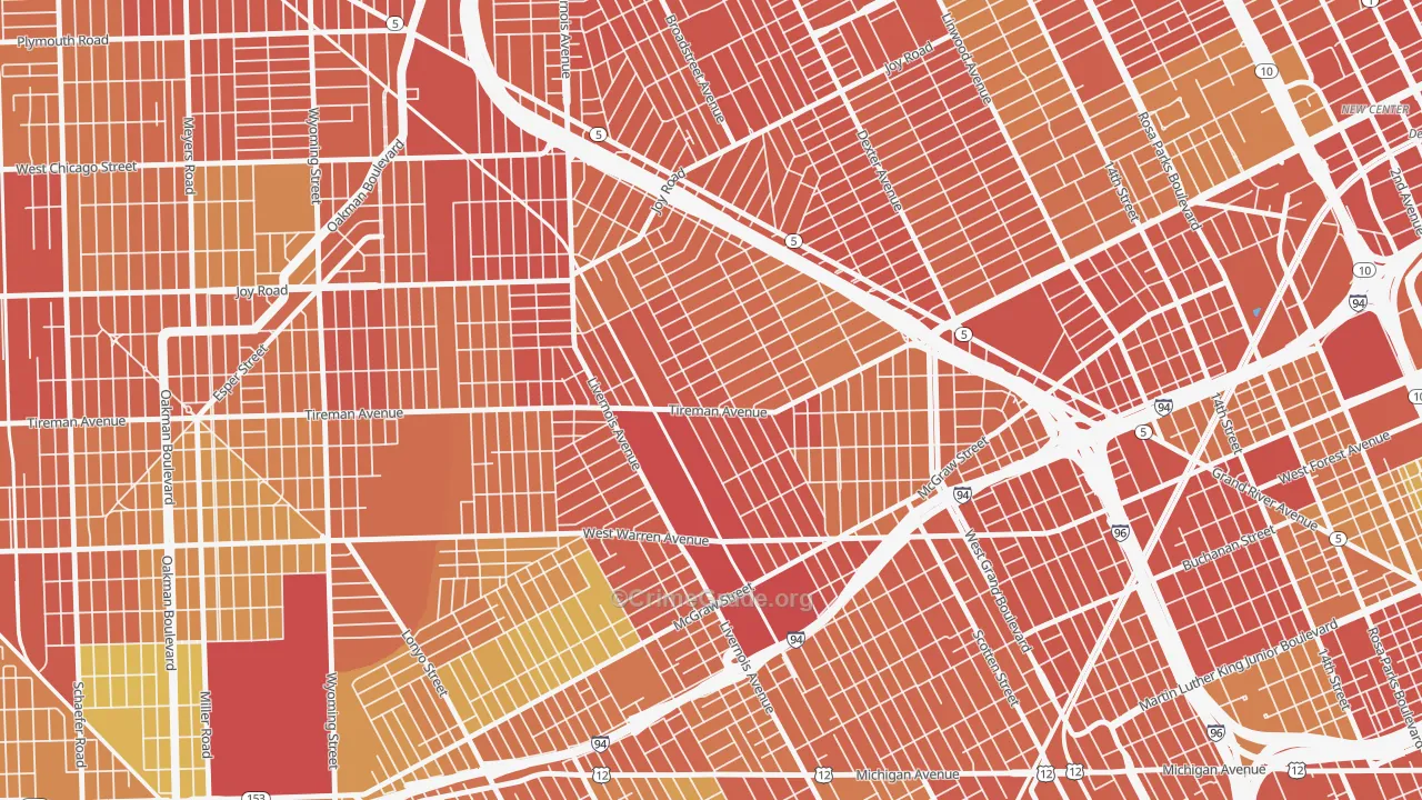 Midwest, Detroit, MI Map of Theft Rates
