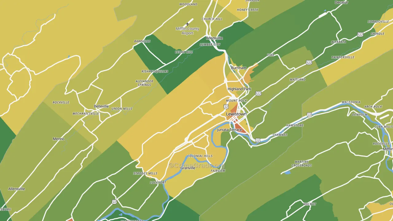 Mifflin County, PA Map of Theft Rates
