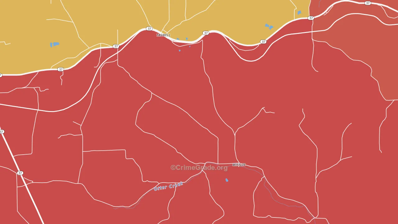 Mifflin, IN Map of Theft Rates