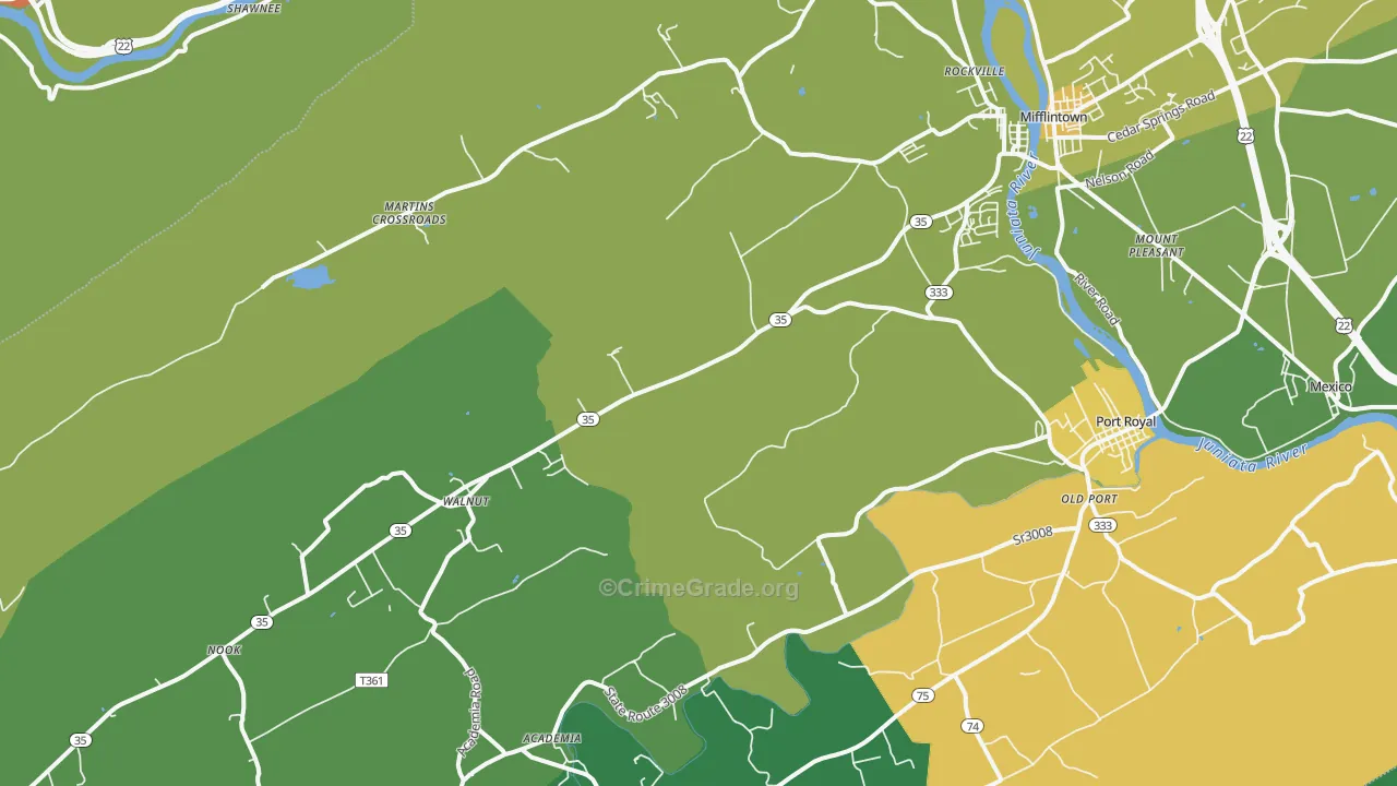 Mifflin, PA Map of Theft Rates