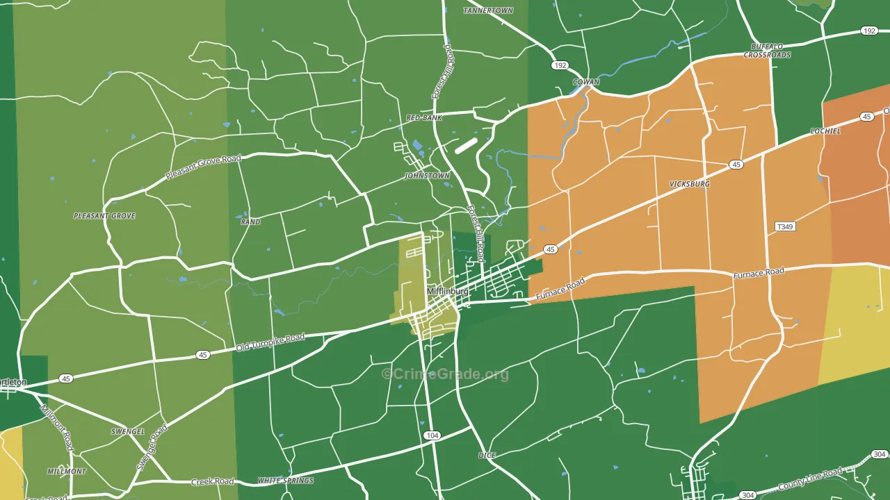 Mifflinburg, PA Map of Theft Rates