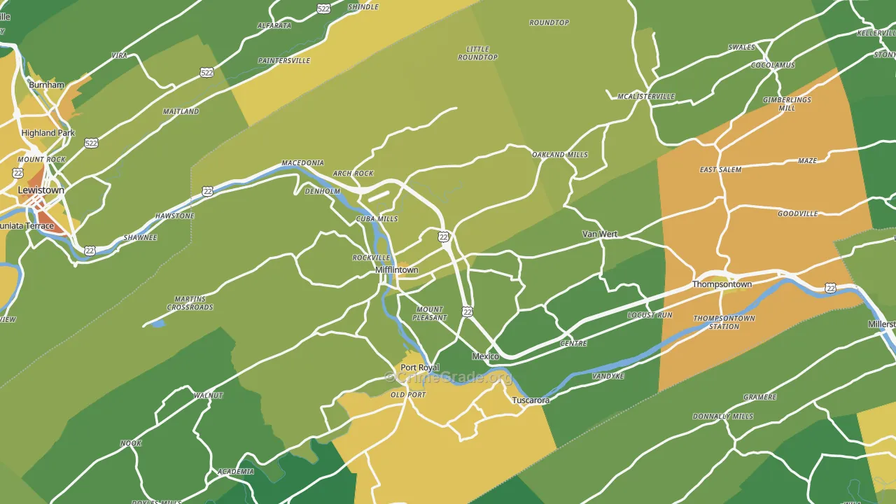 Mifflintown, PA Map of Theft Rates