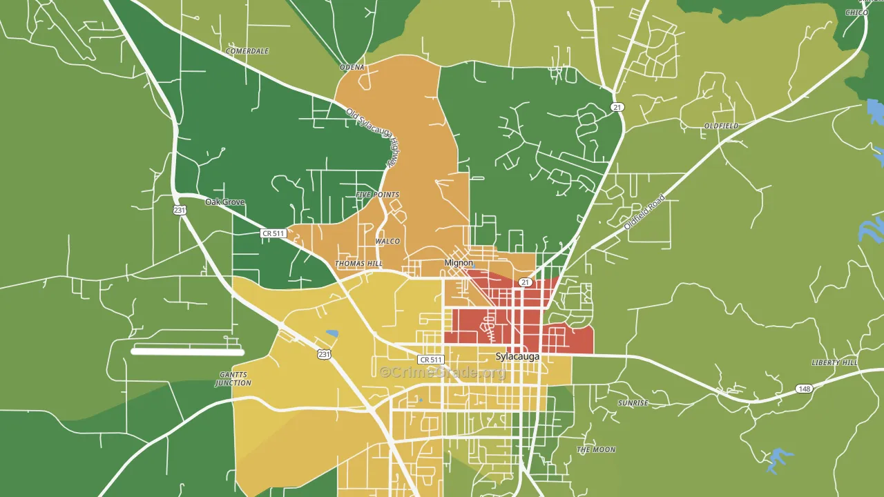 Mignon, AL Map of Theft Rates