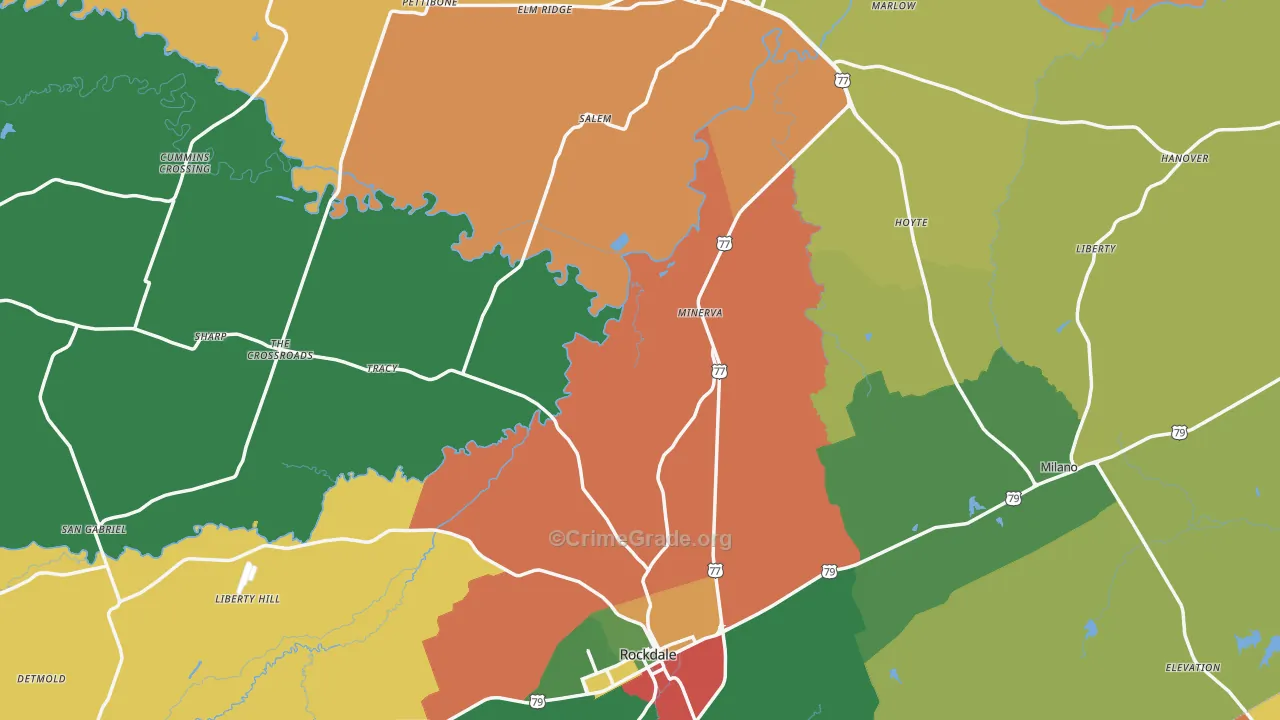 Milam County, TX Map of Theft Rates