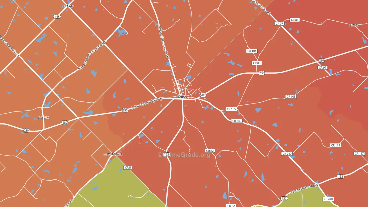 Milan, GA Map of Theft Rates