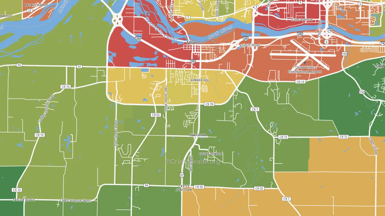 Milan, IL Map of Theft Rates