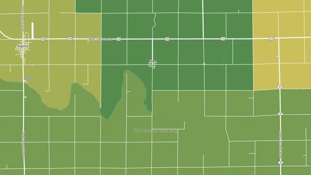 Milan, KS Map of Theft Rates
