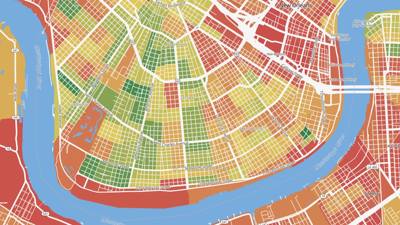 Milan, New Orleans, LA Map of Theft Rates
