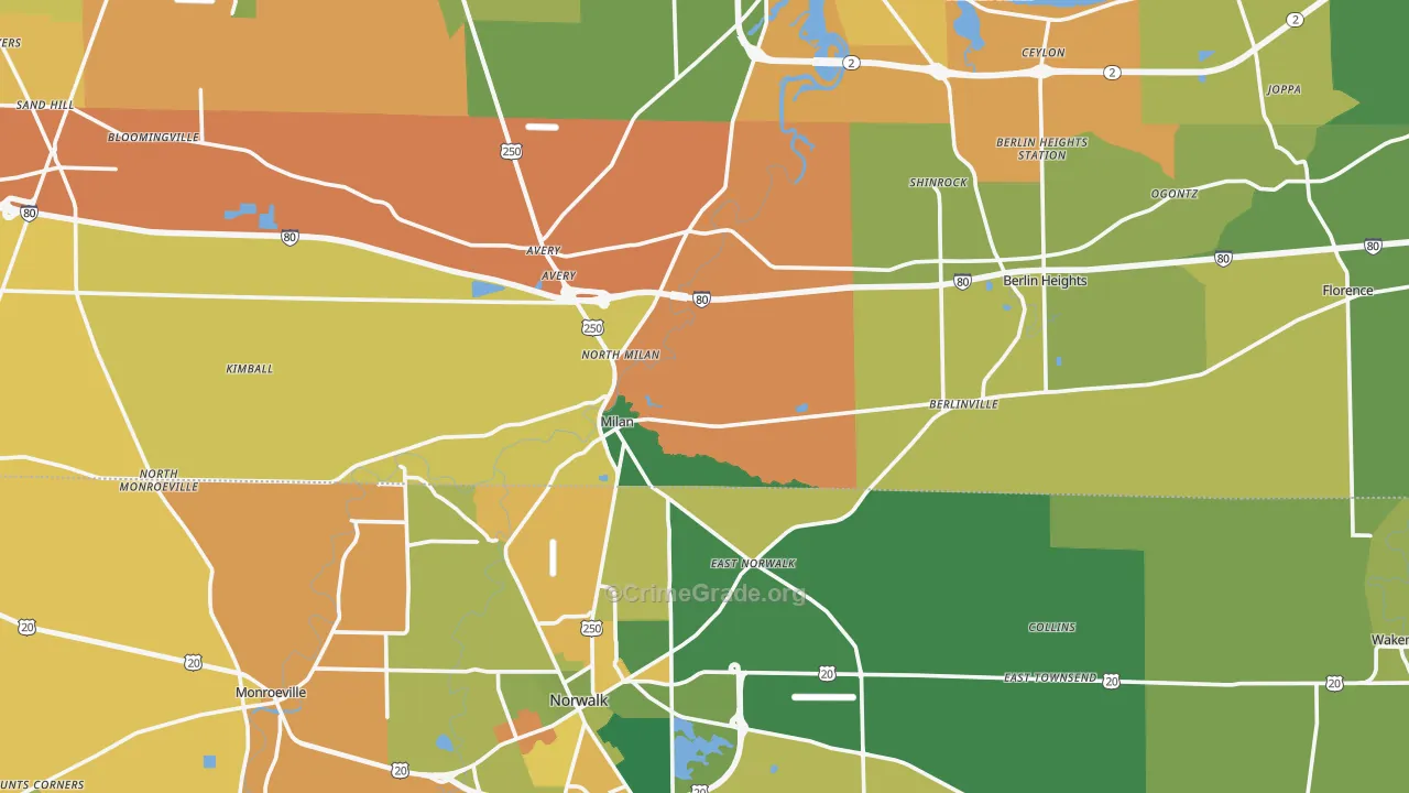 Milan, OH Map of Theft Rates