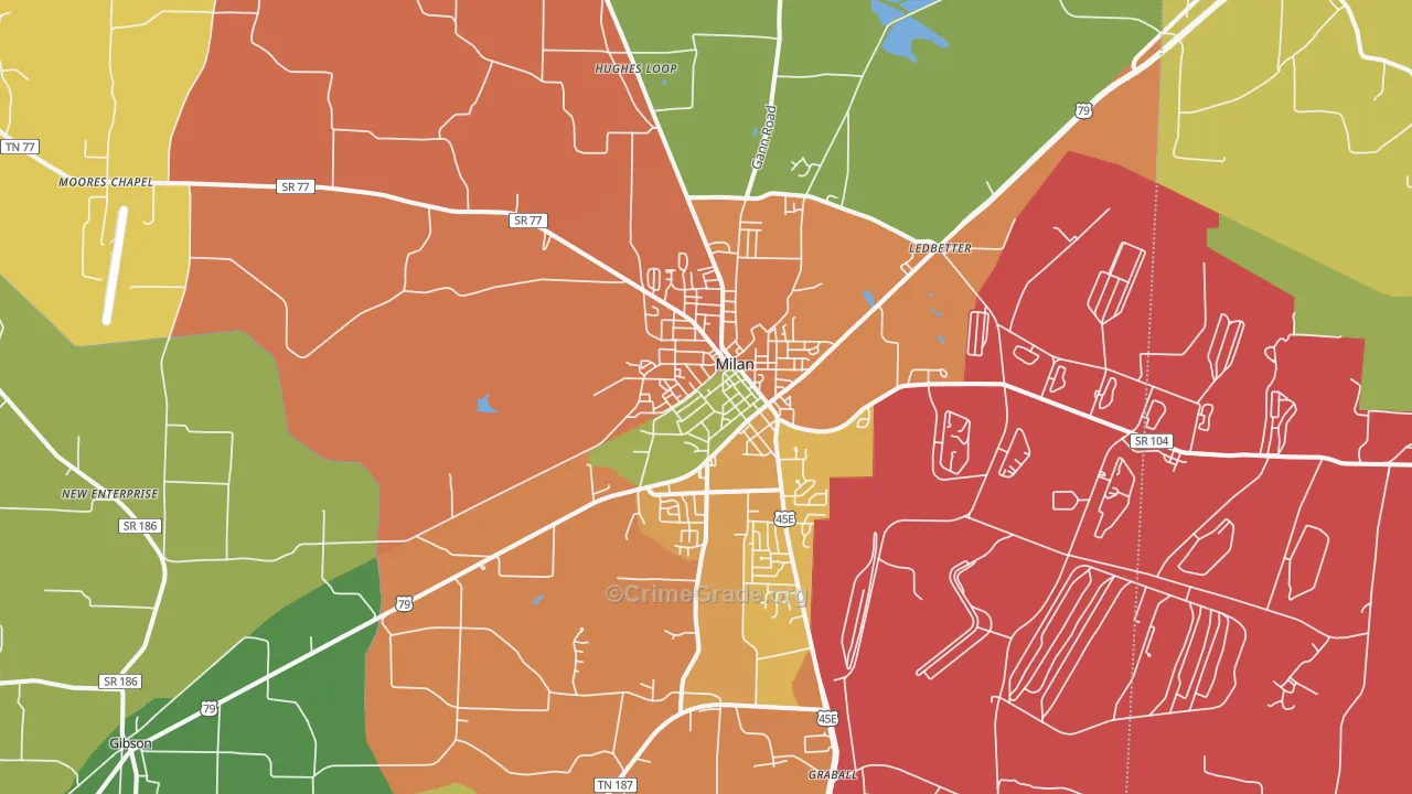 Milan, TN Map of Theft Rates