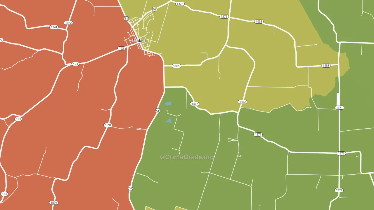 Milburn, KY Map of Theft Rates
