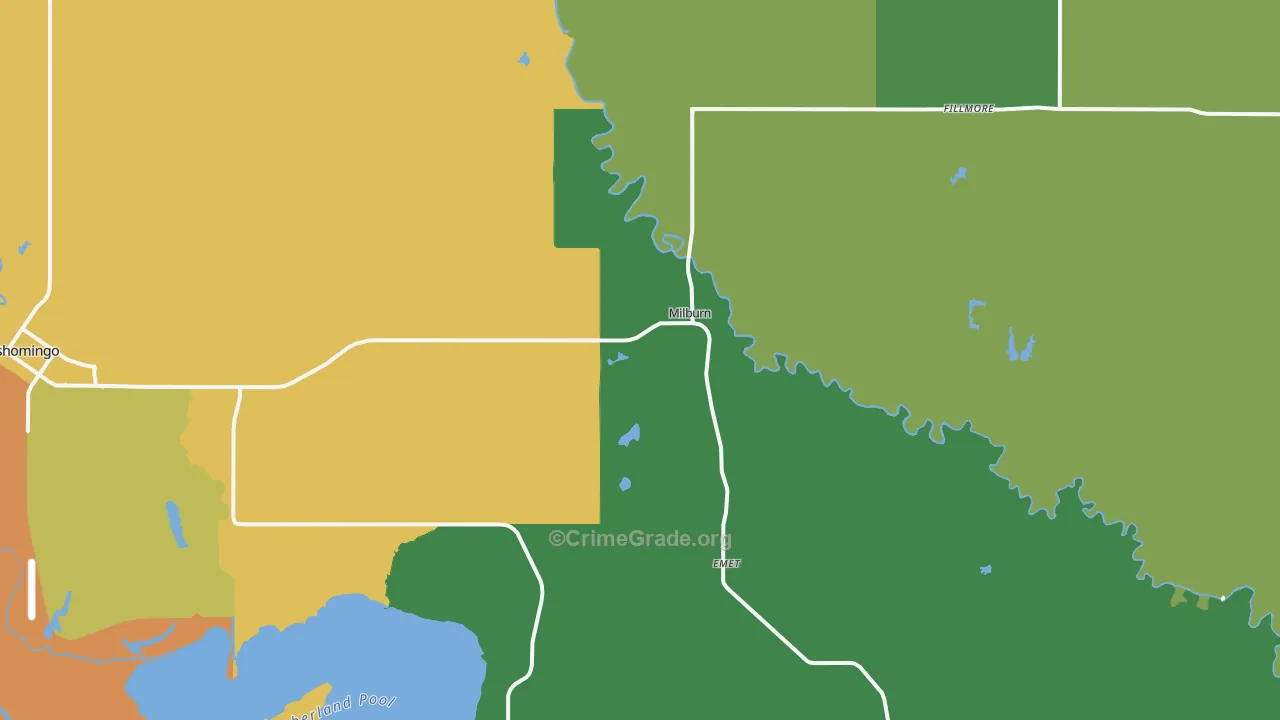Milburn, OK Map of Theft Rates