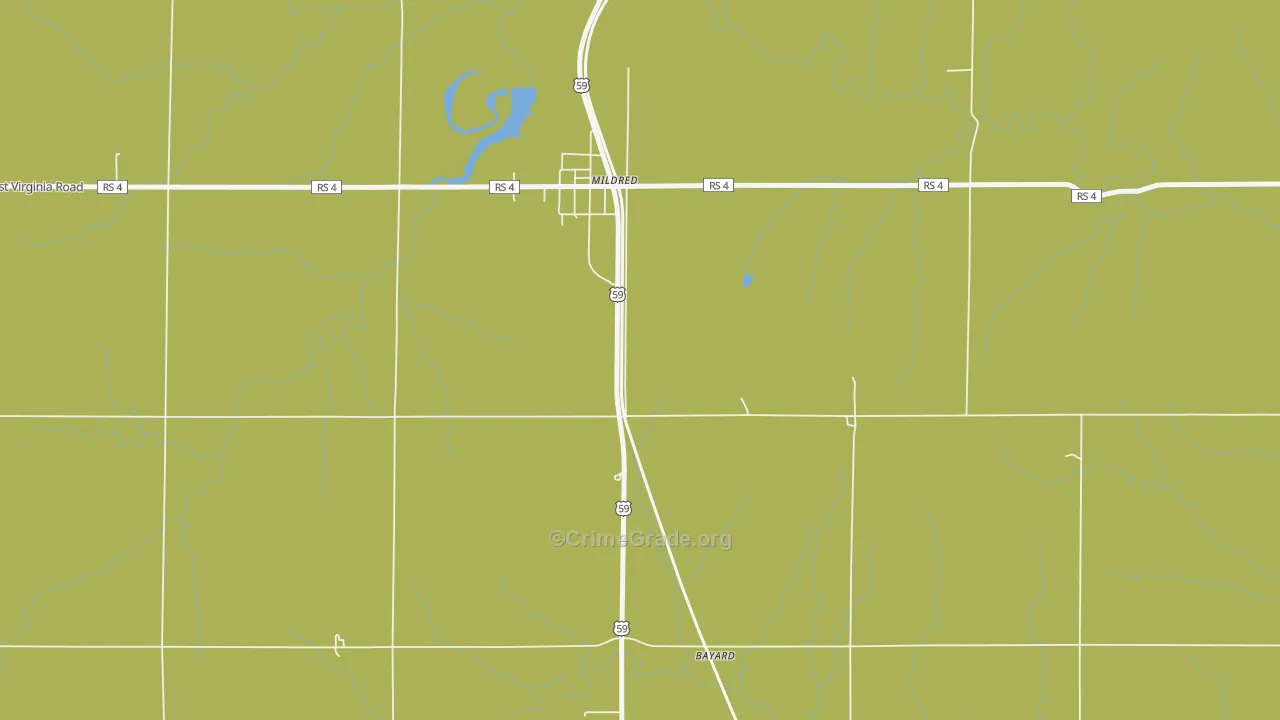 Mildred, KS Map of Theft Rates