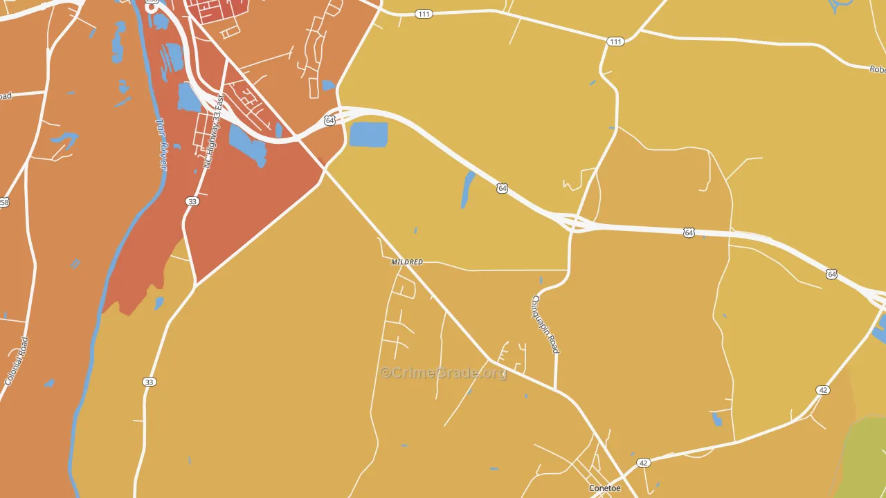 Mildred, NC Map of Theft Rates