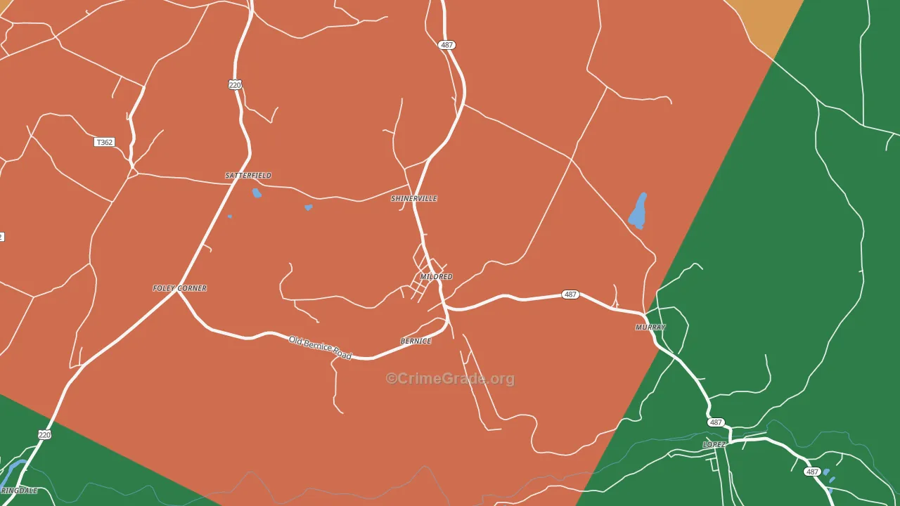 Mildred, PA Map of Theft Rates