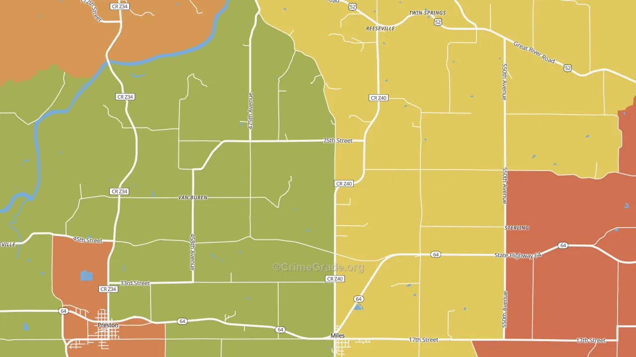 Miles, IA Map of Theft Rates