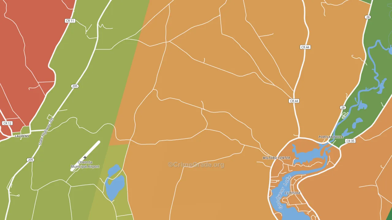 Milford Center, NY Map of Theft Rates