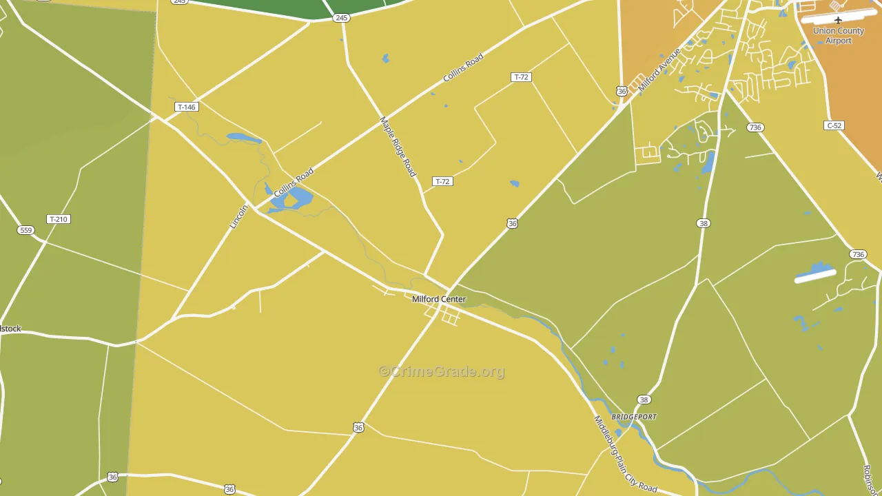 Milford Center, OH Map of Theft Rates