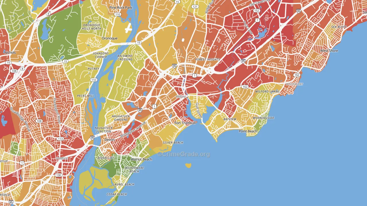 Milford, CT Map of Theft Rates