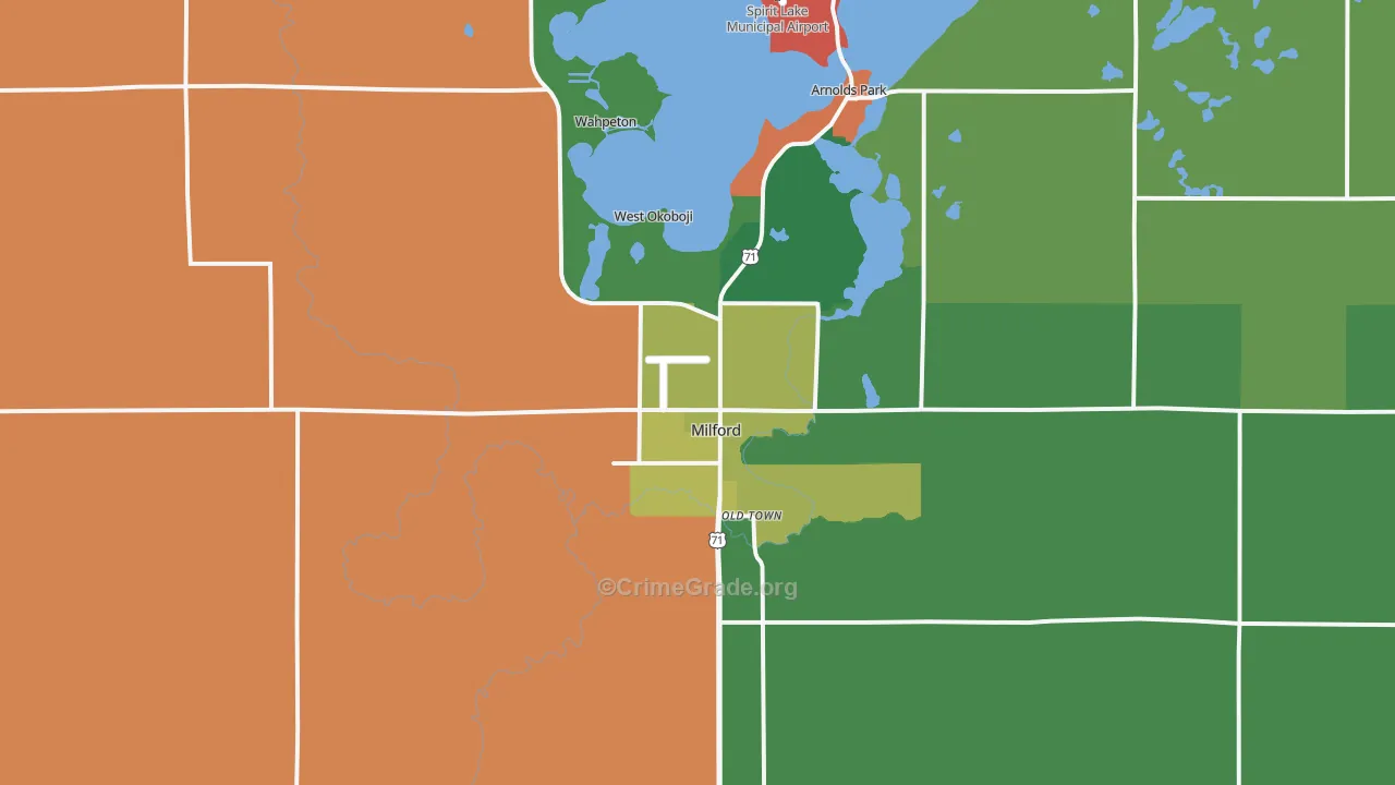 Milford, IA Map of Theft Rates