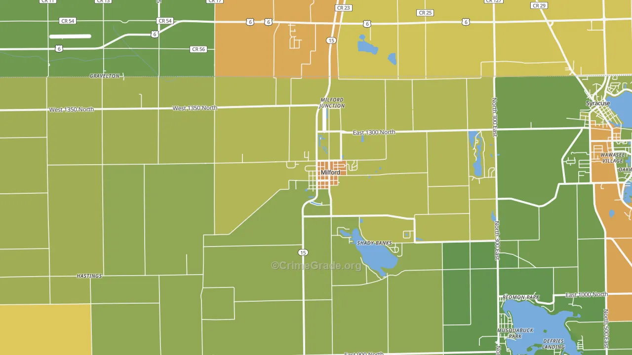 Milford, IN Map of Theft Rates